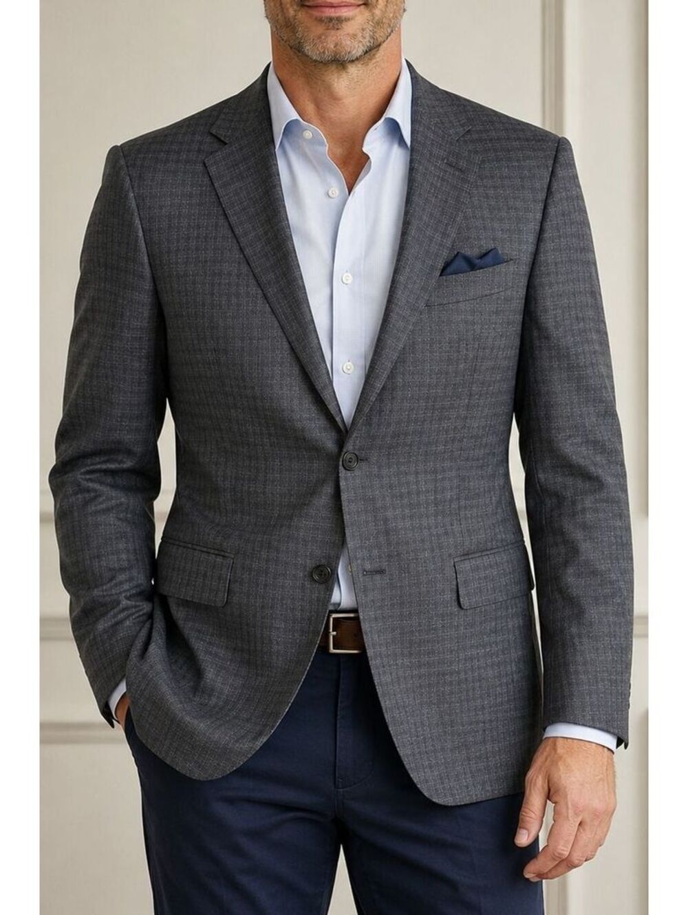 Canali 1934 Men's 42R Gray Micro Check 100% Wool Sport Coat Blazer Italy